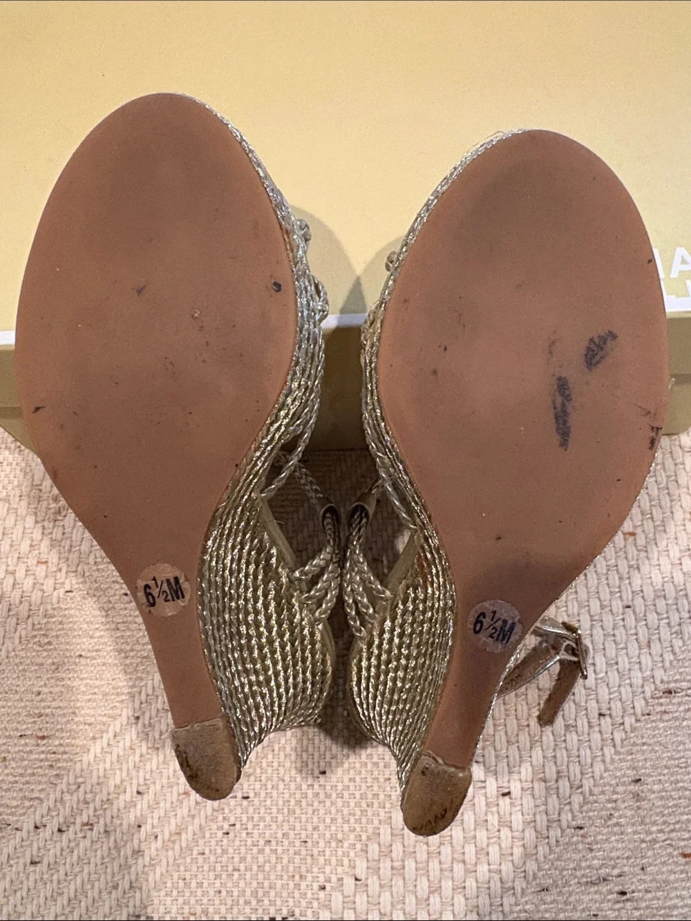 Michael Kors Metallic Gold Braided Wedge Sandals